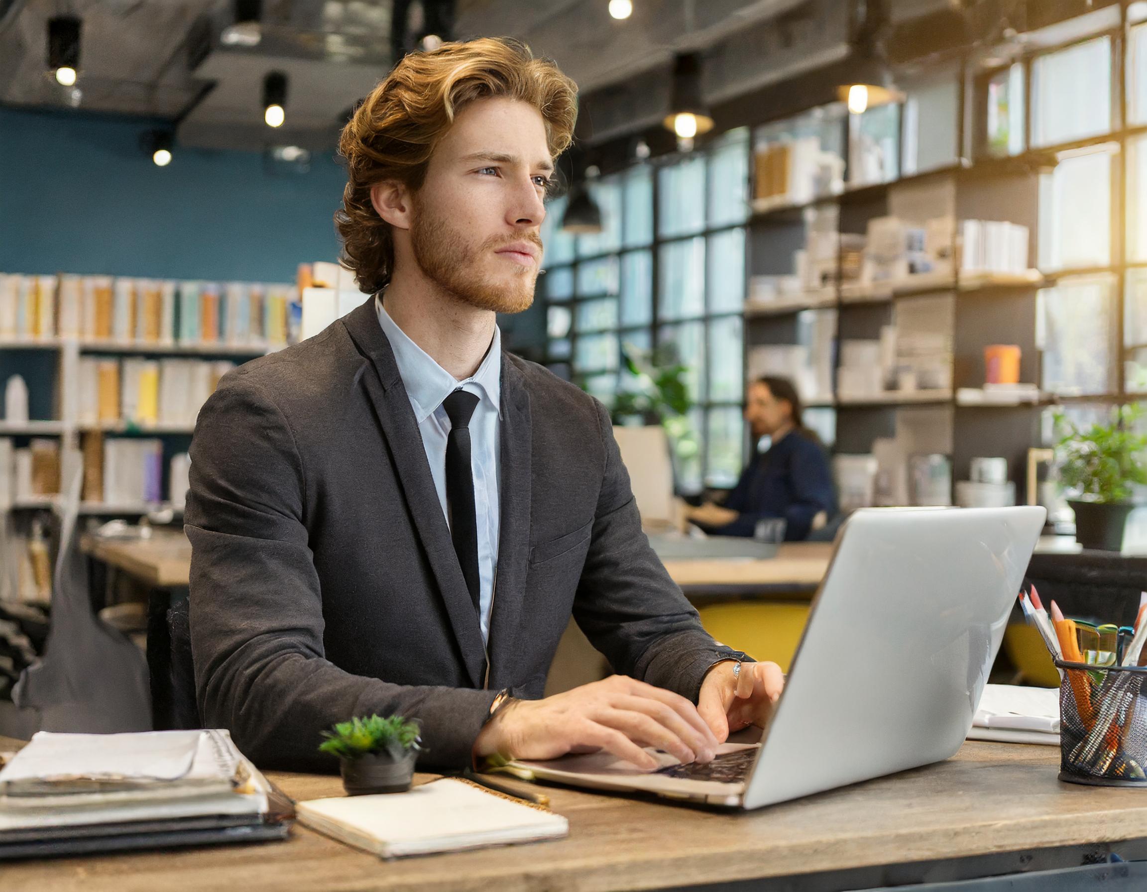 Mann mit Laptop in einem Büro